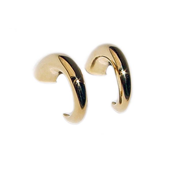 These 18ct yellow gold wiggly hoop earrings taper to a point from 4mm. They are approximately 13mm in height with a width of 4mm and depth of 10mm. The solid gold earrings come in a satin or polished finish. They are comfortable, practical and therefore perfect for everyday wear.