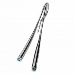 Elegant short wiggly drop earrings set with 2mm blue topaz. The solid silver earrings taper from 3mm and are approx 38mm long. The earrings have a beautiful pure design.