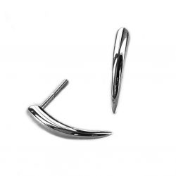 These striking small silver tusk earrings are pure and simple in design. They are practical and unusual everyday earrings. The solid silver studs taper from 3mm.  They have approximate maximum dimensions of length 13mm x width 3mm x depth 3mm. The small tusk earrings come in satin finished or highly polished silver. (If you would like the earrings in 9ct and 18ct white, yellow gold, please contact us for details) They have a simple ear post and bell scroll fixing. The small tusk earrings are delivered in a Paul Finch Jewellery gift box.