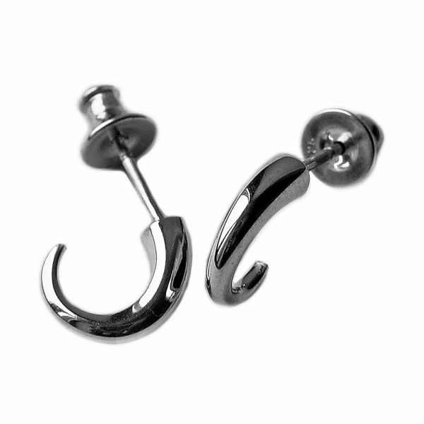 The shape and elegant curl of these small silver wiggly hoop earrings creates a stunning and unusual design.  These solid hoops earrings are practical, comfortable and therefore ideal for everyday wear.  The solid silver earrings taper to a point from 4mm. Approximate maximum dimensions are height 13mm x width 4mm x depth 10mm. Code C41 They have a simple ear post and bell scroll fixing and come in a satin or highly polished finish. (The earrings can also be made in 9ct/18ct white gold or 9ct/18ct yellow gold on request-please contact us for details)