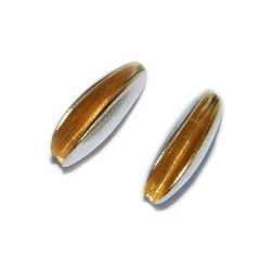 Front split shell studs in silver with rich 22ct gold plated interior. The earrings usually come in a satin finish and approximate maximum dimensions are height 14mm, width 4mm, depth 6mm. These unusual earrings are practical, comfortable and therefore ideal for everyday wear.