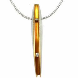 Large silver shell diamond pendant with 3pt (0.03ct vsfg) diamond set within a rich 22ct gold plated interior. It is  30mm in height  with a width of 5mm and depth  of 7mm. The pendant usually comes in a satin finish on a silver snake chain.