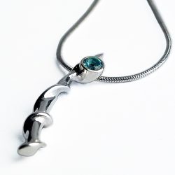 The small twist vine pendant is unusual and striking. A sparkling 3mm gemstone contrasts with the delicate silver detail  It is featured with blue topaz but also comes with a variety of gemstones) It is suitable for all occasions.It has a width of 2-3mm and is 30mm long.